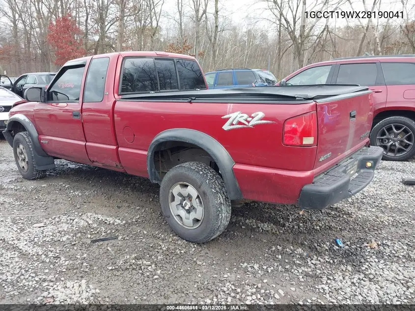 1GCCT19WX28190041 2002 Chevrolet S-10 Ls