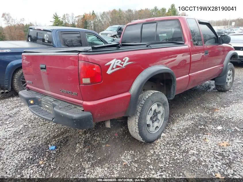 1GCCT19WX28190041 2002 Chevrolet S-10 Ls