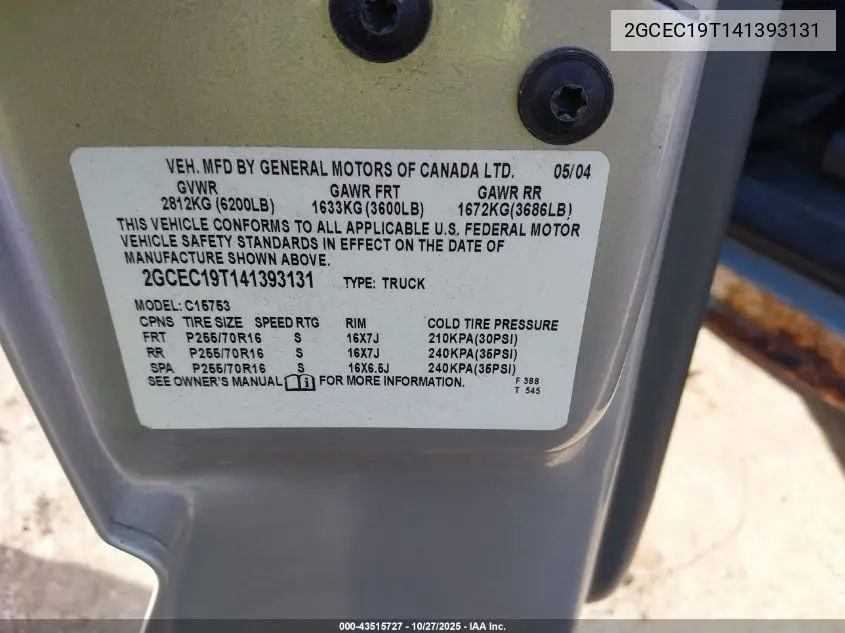 2GCEC19T141393131 2004 Chevrolet Silverado 1500 Ls