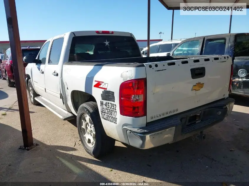 3GCPCSE03CG241402 2012 Chevrolet Silverado 1500 Lt