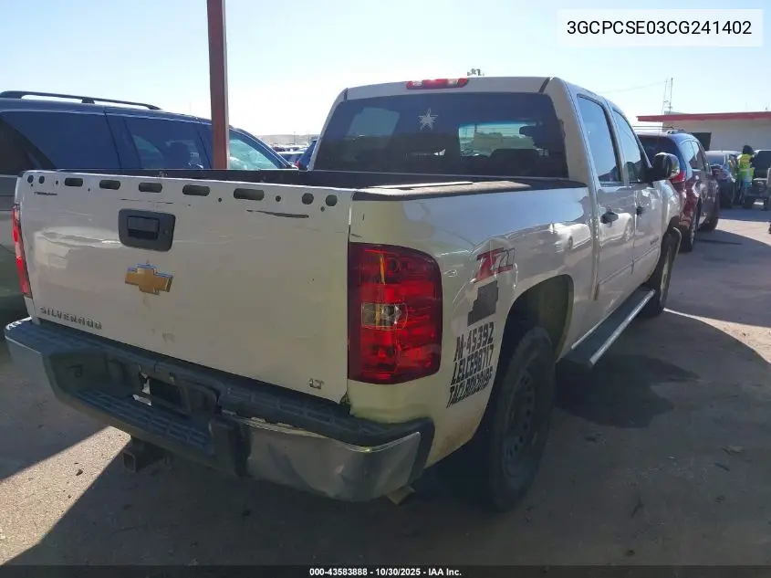 3GCPCSE03CG241402 2012 Chevrolet Silverado 1500 Lt