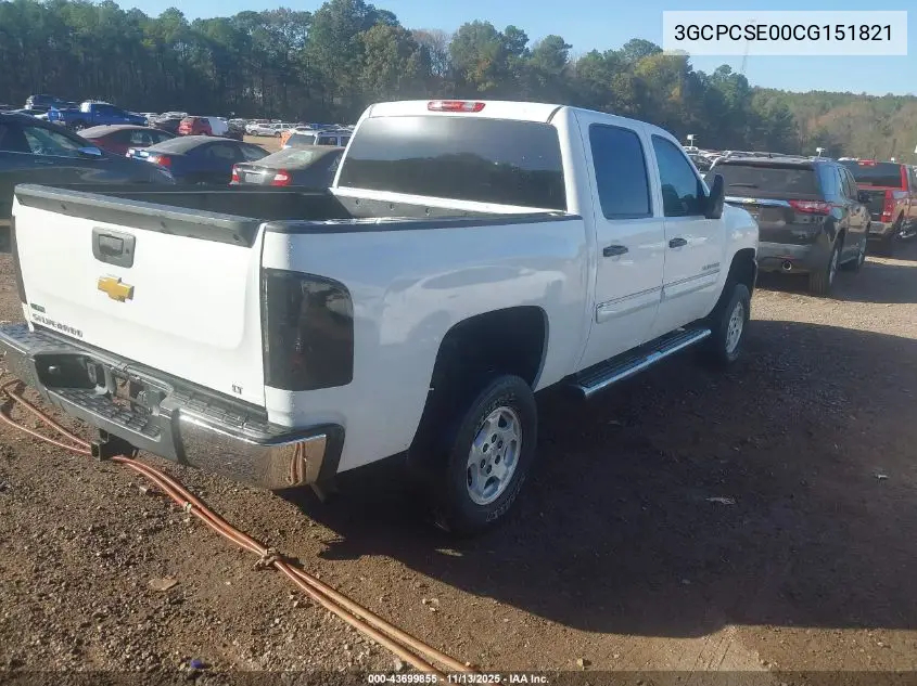 3GCPCSE00CG151821 2012 Chevrolet Silverado 1500 Lt