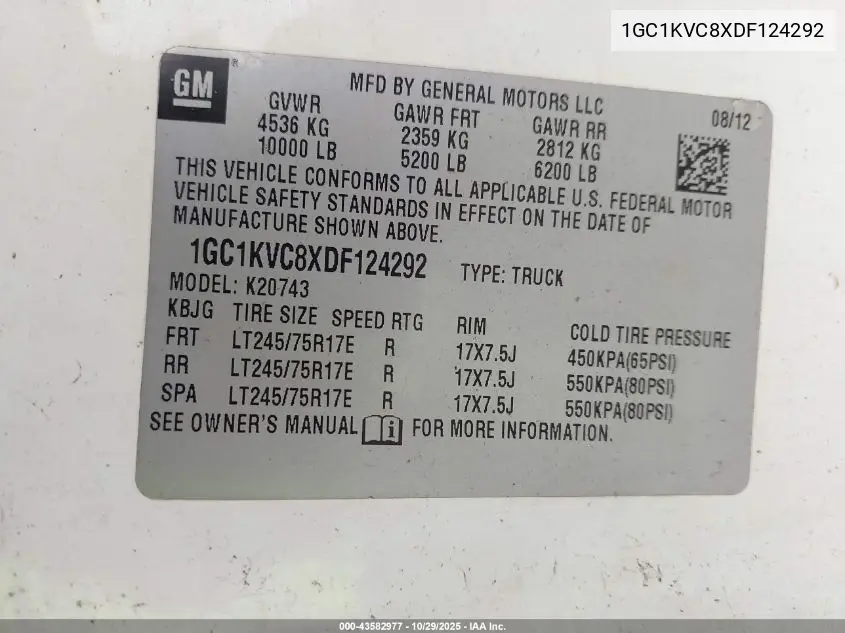 1GC1KVC8XDF124292 2013 Chevrolet Silverado 2500Hd Work Truck