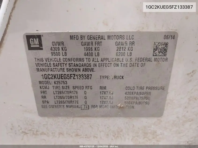 1GC2KUEG5FZ133387 2015 Chevrolet Silverado 2500Hd Wt