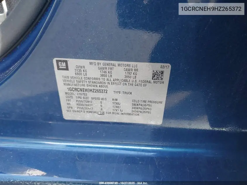 1GCRCNEH9HZ265372 2017 Chevrolet Silverado 1500 Wt