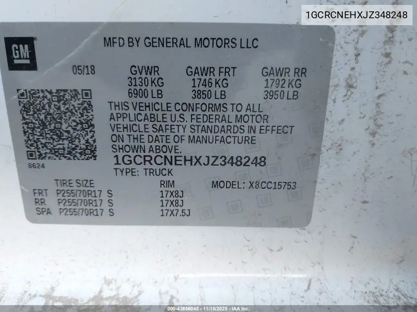1GCRCNEHXJZ348248 2018 Chevrolet Silverado 1500 Wt
