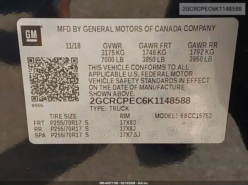 2GCRCPEC6K1148588 2019 Chevrolet Silverado 1500 Ld Lt