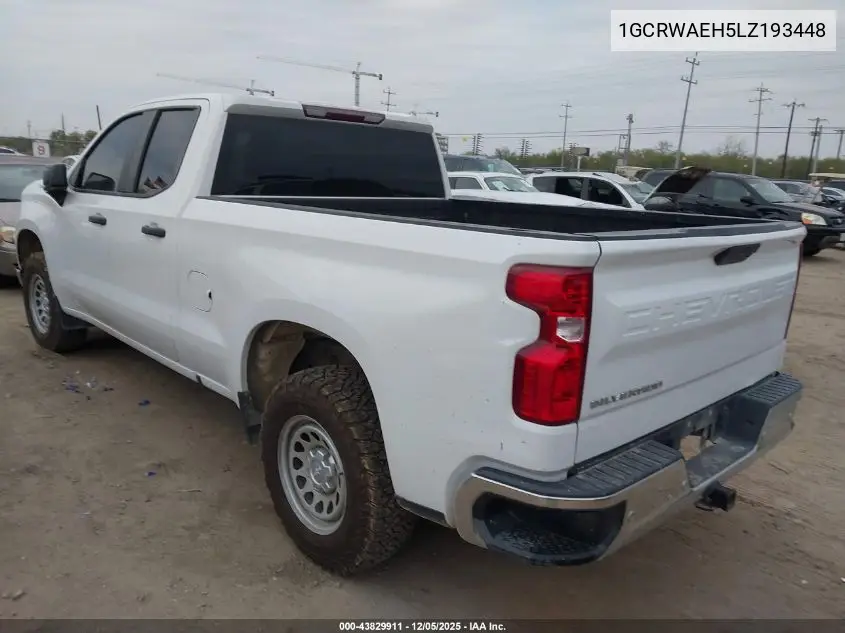 1GCRWAEH5LZ193448 2020 Chevrolet Silverado 1500 2Wd Standard Bed Wt