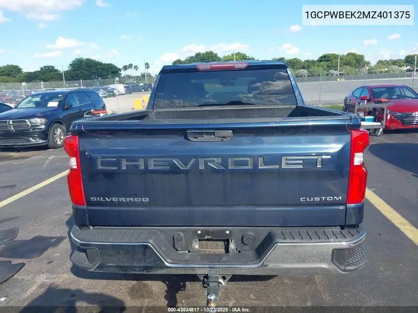 1GCPWBEK2MZ401375 2021 Chevrolet Silverado 1500 2Wd Short Bed Custom