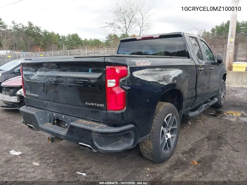 1GCRYCEL0MZ100010 2021 Chevrolet Silverado 1500 4Wd Standard Bed Custom Trail Boss