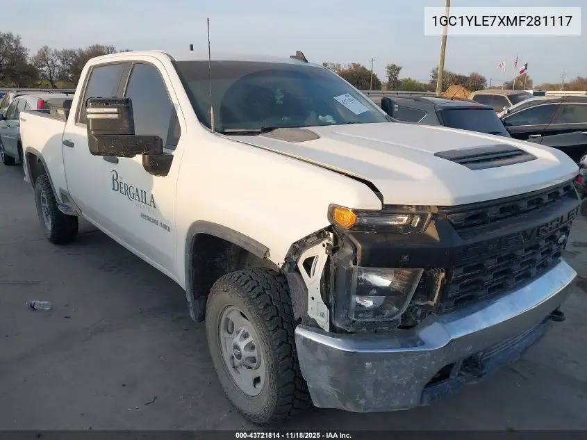 1GC1YLE7XMF281117 2021 Chevrolet Silverado 2500Hd 4Wd Standard Bed Wt