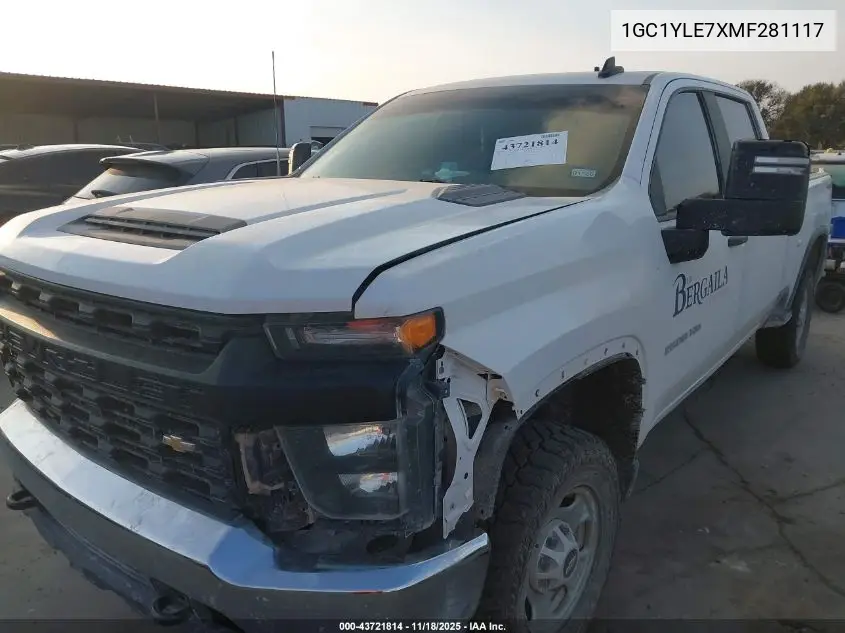 1GC1YLE7XMF281117 2021 Chevrolet Silverado 2500Hd 4Wd Standard Bed Wt