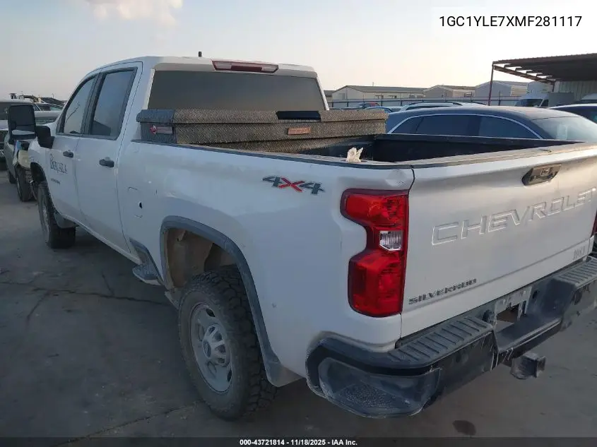 1GC1YLE7XMF281117 2021 Chevrolet Silverado 2500Hd 4Wd Standard Bed Wt
