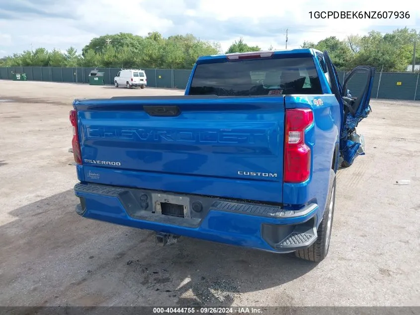 2022 Chevrolet Silverado 1500 4Wd Short Bed Custom VIN: 1GCPDBEK6NZ607936 Lot: 40444755