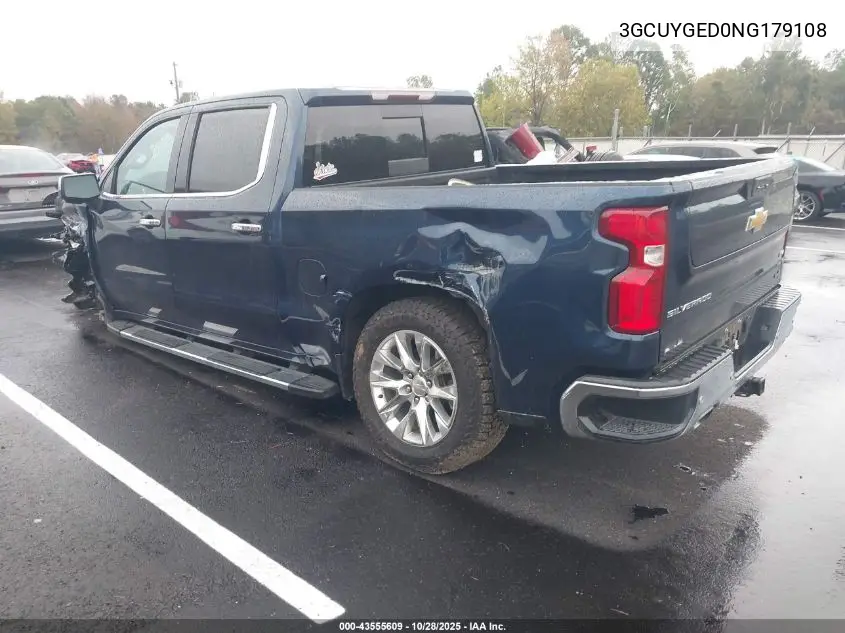 3GCUYGED0NG179108 2022 Chevrolet Silverado 1500 Ltd 4Wd Short Bed Ltz