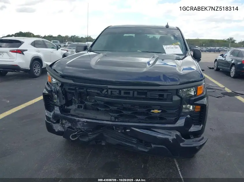 1GCRABEK7NZ518314 2022 Chevrolet Silverado 1500