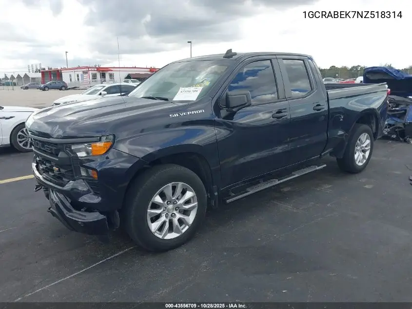 1GCRABEK7NZ518314 2022 Chevrolet Silverado 1500