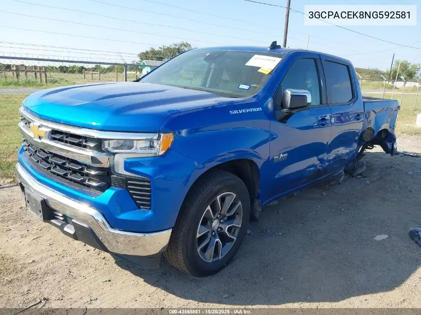 3GCPACEK8NG592581 2022 Chevrolet Silverado 1500 2Wd Short Bed Lt
