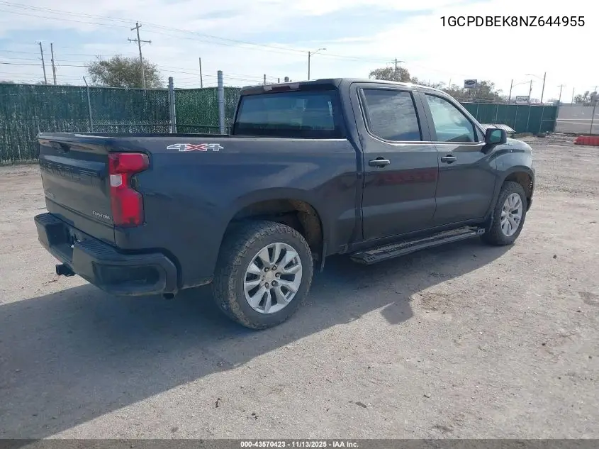 1GCPDBEK8NZ644955 2022 Chevrolet Silverado 1500 4Wd Short Bed Custom