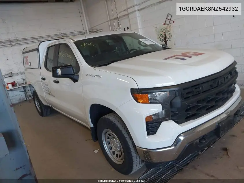 1GCRDAEK8NZ542932 2022 Chevrolet Silverado 1500 4Wd Standard Bed Wt