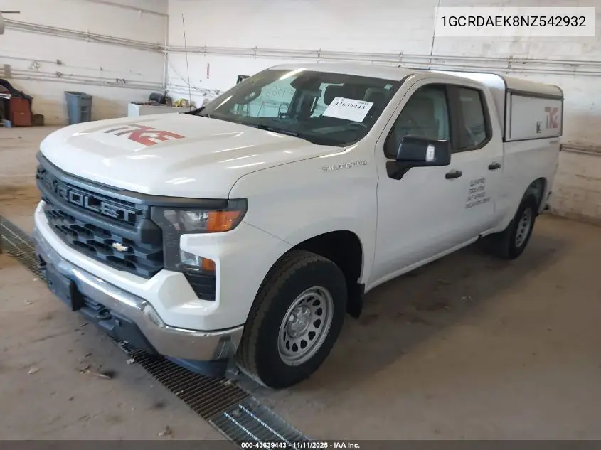 1GCRDAEK8NZ542932 2022 Chevrolet Silverado 1500 4Wd Standard Bed Wt