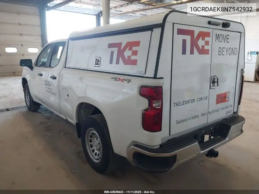 1GCRDAEK8NZ542932 2022 Chevrolet Silverado 1500 4Wd Standard Bed Wt