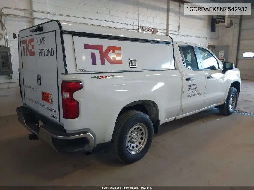 1GCRDAEK8NZ542932 2022 Chevrolet Silverado 1500 4Wd Standard Bed Wt