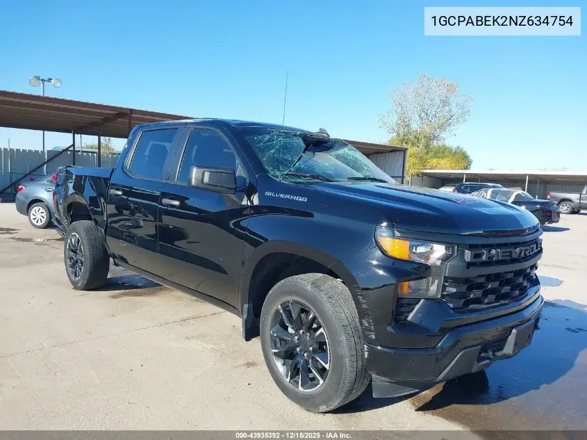 1GCPABEK2NZ634754 2022 Chevrolet Silverado 1500 2Wd Short Bed Custom