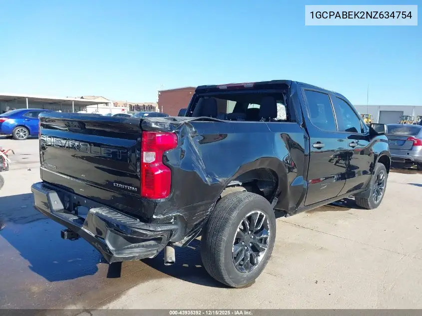 1GCPABEK2NZ634754 2022 Chevrolet Silverado 1500 2Wd Short Bed Custom