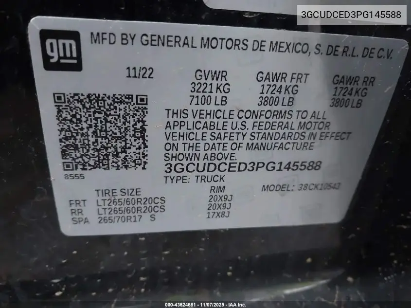 3GCUDCED3PG145588 2023 Chevrolet Silverado 1500