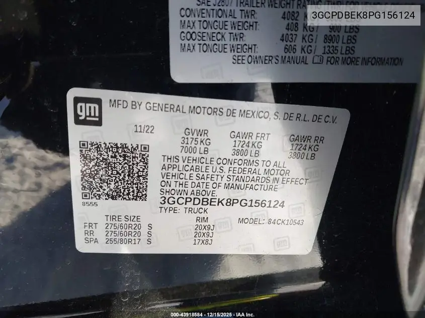 3GCPDBEK8PG156124 2023 Chevrolet Silverado 1500 4Wd Short Bed Custom