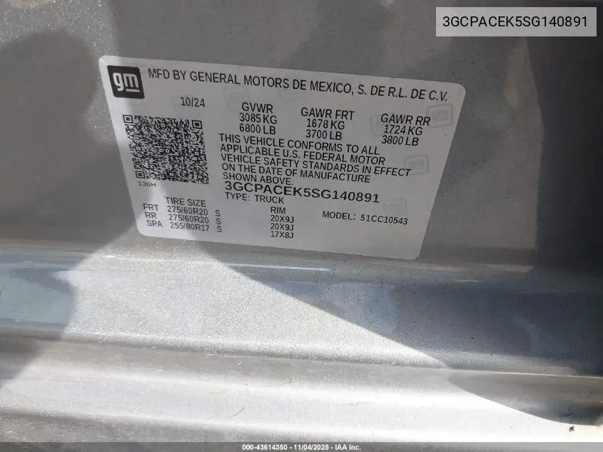 3GCPACEK5SG140891 2025 Chevrolet Silverado 1500 2Wd Short Bed Lt