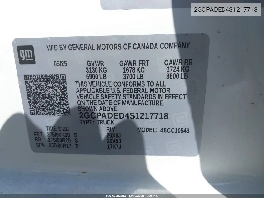 2GCPADED4S1217718 2025 Chevrolet Silverado 1500 2Wd Short Bed Rst