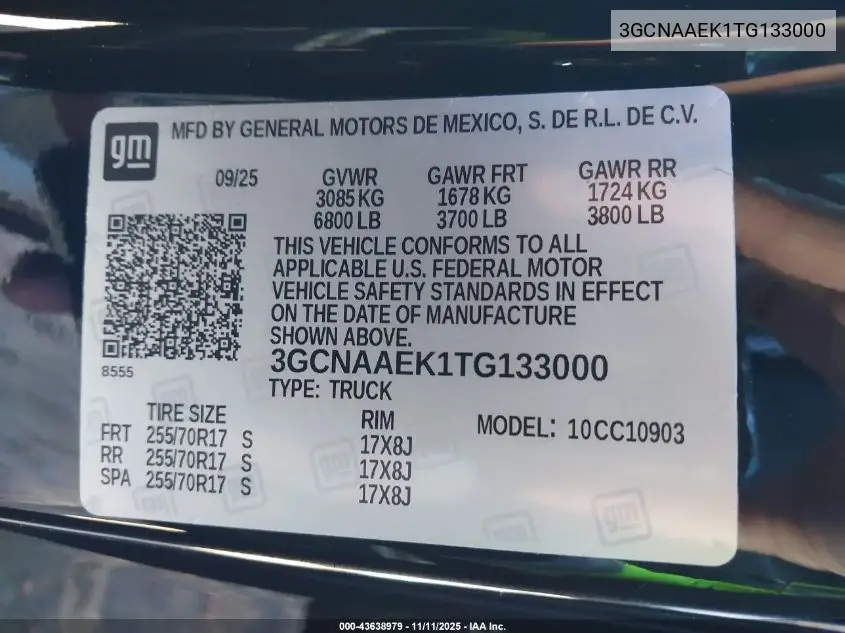 3GCNAAEK1TG133000 2026 Chevrolet Silverado 1500 2Wd Long Bed Wt