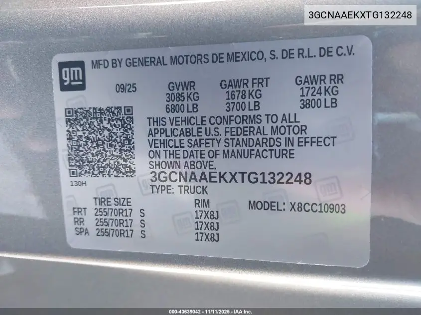 3GCNAAEKXTG132248 2026 Chevrolet Silverado 1500 2Wd Long Bed Wt