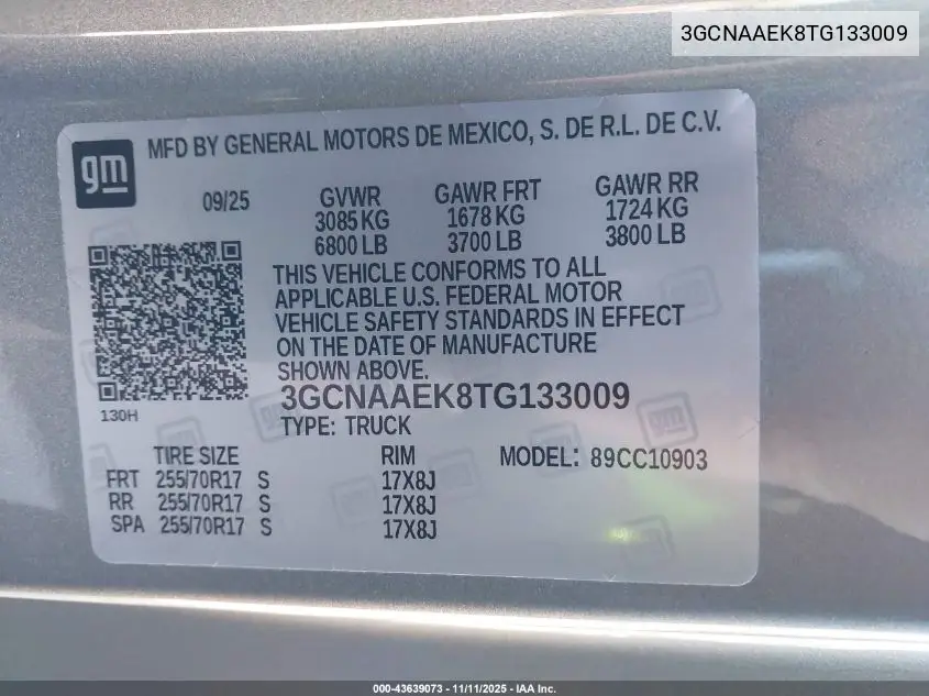 3GCNAAEK8TG133009 2026 Chevrolet Silverado 1500 2Wd Long Bed Wt