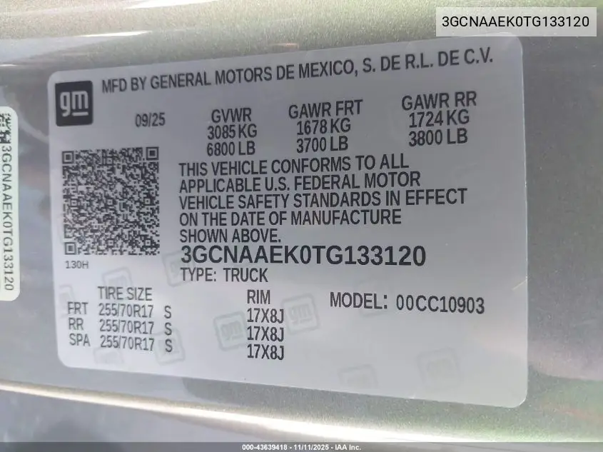 3GCNAAEK0TG133120 2026 Chevrolet Silverado 1500 2Wd Long Bed Wt