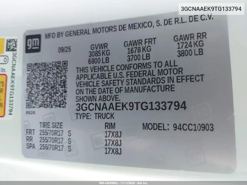 3GCNAAEK9TG133794 2026 Chevrolet Silverado 1500 2Wd Long Bed Wt