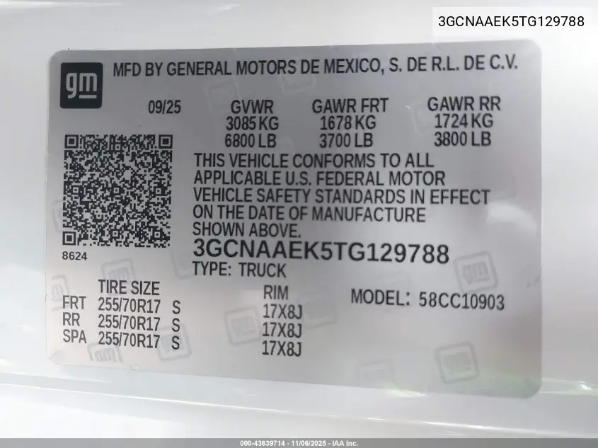 3GCNAAEK5TG129788 2026 Chevrolet Silverado 1500 2Wd Long Bed Wt