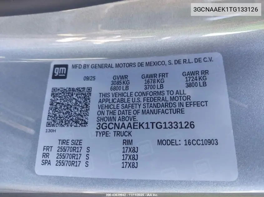 3GCNAAEK1TG133126 2026 Chevrolet Silverado 1500 2Wd Long Bed Wt
