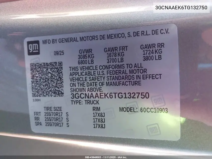 3GCNAAEK6TG132750 2026 Chevrolet Silverado 1500 2Wd Long Bed Wt