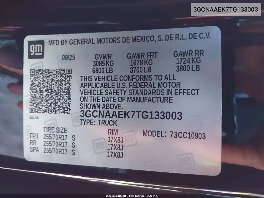 3GCNAAEK7TG133003 2026 Chevrolet Silverado 1500 2Wd Long Bed Wt
