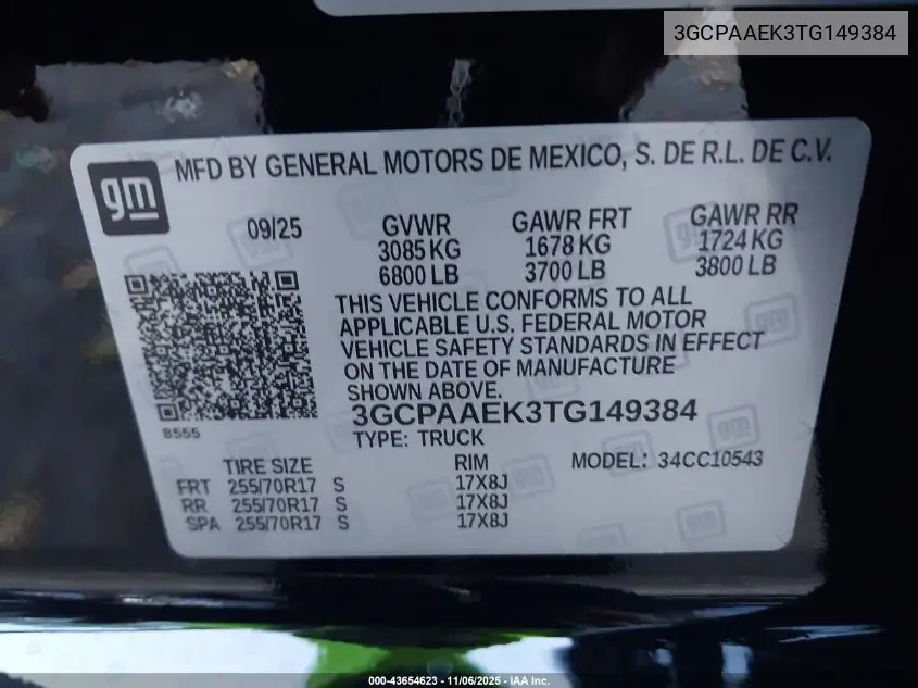 3GCPAAEK3TG149384 2026 Chevrolet Silverado 1500 2Wd Short Bed Wt