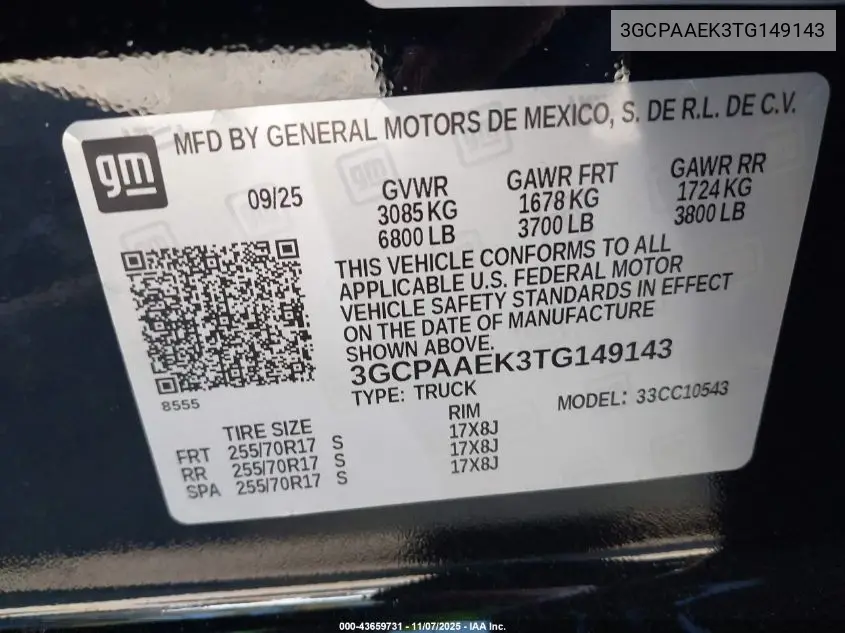 3GCPAAEK3TG149143 2026 Chevrolet Silverado 1500 2Wd Short Bed Wt