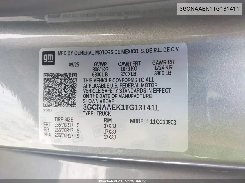 3GCNAAEK1TG131411 2026 Chevrolet Silverado 1500 2Wd Long Bed Wt