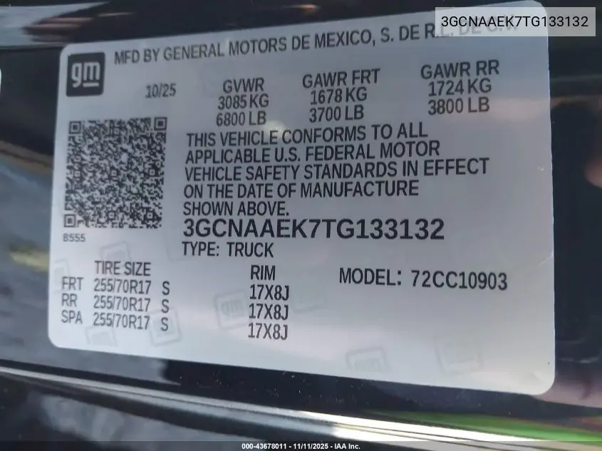 3GCNAAEK7TG133132 2026 Chevrolet Silverado 1500 2Wd Long Bed Wt