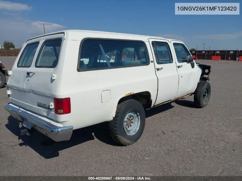 1991 Chevrolet Suburban V2500 VIN: 1GNGV26K1MF123420 Lot: 40289867