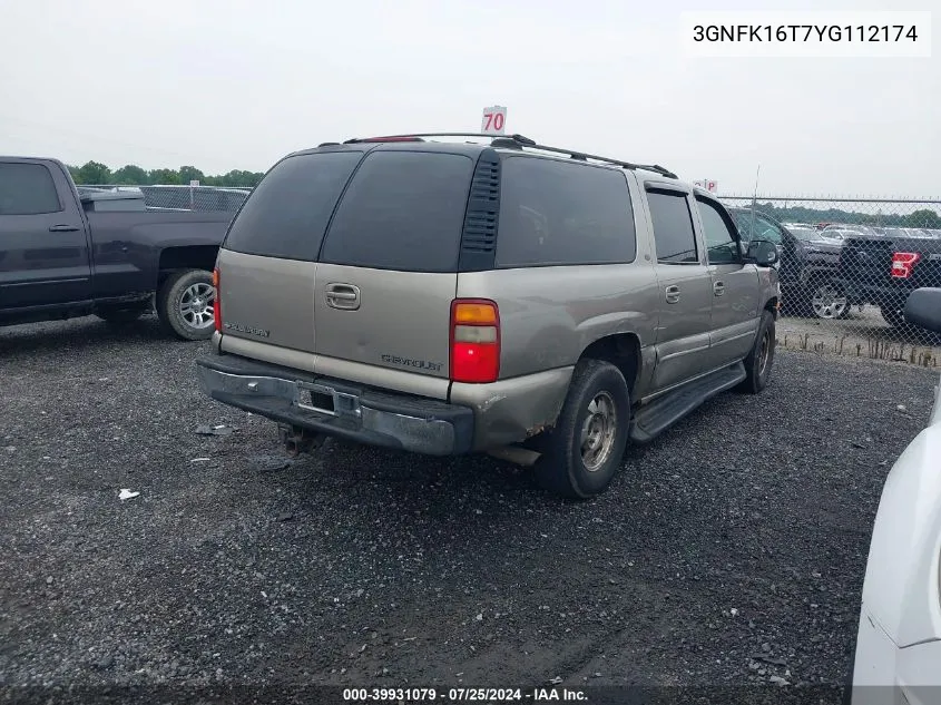 2000 Chevrolet Suburban K1500 VIN: 3GNFK16T7YG112174 Lot: 39931079