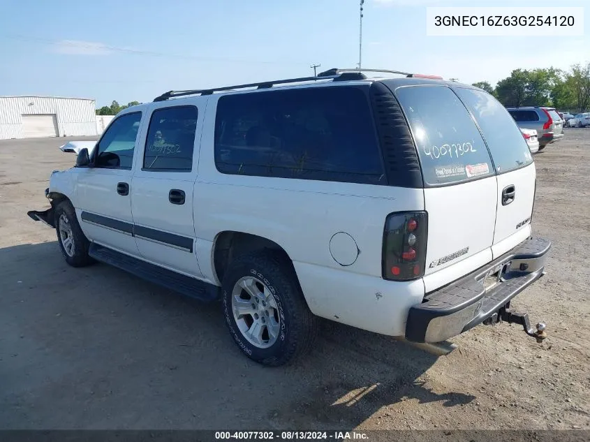 2003 Chevrolet Suburban C1500 VIN: 3GNEC16Z63G254120 Lot: 40077302