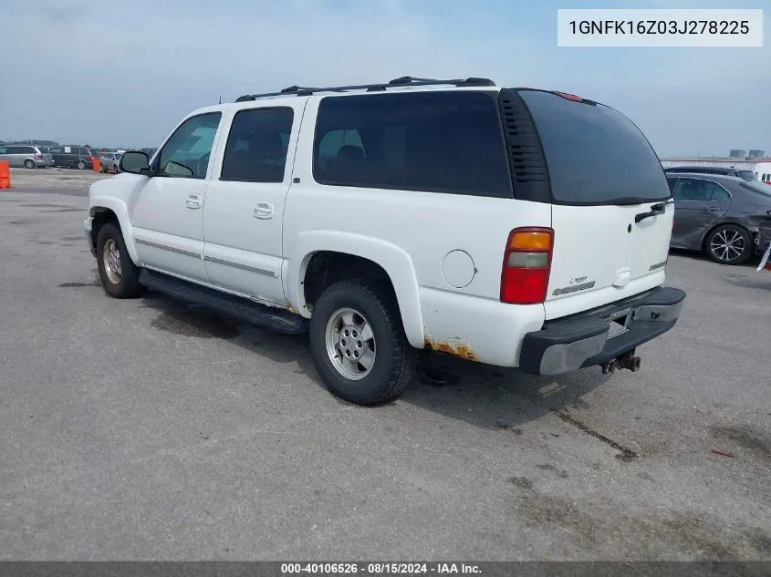 2003 Chevrolet Suburban K1500 VIN: 1GNFK16Z03J278225 Lot: 40106526